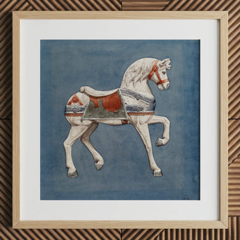 Carousel Horse - Henry Murphy Watercolor Art Print / Canvas Framed Watercolor Painting White Carousel Horse Red Silver Henry Murphy