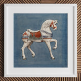 Carousel Horse - Henry Murphy Watercolor Art Print / Canvas Framed Painting White Wooden Red, Nostalgic Americana, Prints