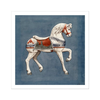 Carousel Horse - Henry Murphy Watercolor Art Print / Canvas White Red Vintage Pose, Nostalgic Americana, Prints