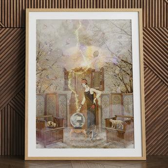 Cassandra the Mystic Marvel - Witch Legend Art Print Framed Art Print Woman Deco Style Globe Mystical Witch Legend Pulsing, Print, Toby Leon