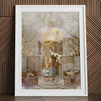 Cassandra the Mystic Marvel - Witch Legend Art Print White-framed Woman Deco Style Crystal Ball Pulsing, Toby Leon Prints