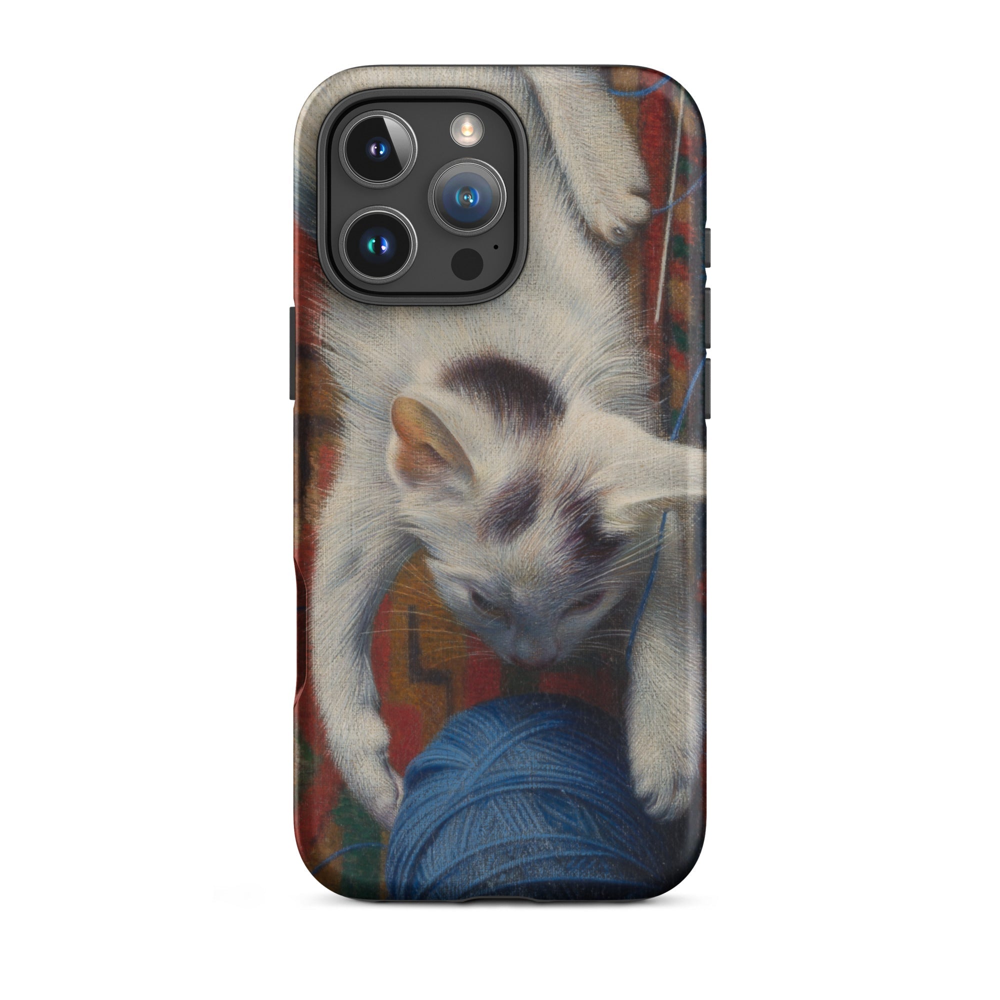 Cat with Ball of Wool - Richard Muller Iphone Case, 16 Pro Max / Matte, Phone Case Kitten Yarn Design