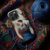 Cat with Ball of Wool - Richard Muller Phone Case Phone Case Detailed Illustration White Gray Kitten Playfully Richard Muller Iphone,