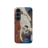 Cat with Ball of Wool - Richard Muller Phone Case Samsung Galaxy S24 / Matte Phone Case Detailed Illustration White Kitten Black Markings