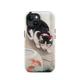Cat and Goldfish Bowl - Ohara Koson Phone Case Iphone 15 / Matte, Koson’s Feline Tableau, Lacquered Ink Mid-stroke Mobile Cases