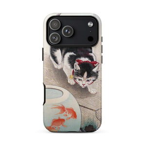 Cat and Goldfish Bowl - Ohara Koson Phone Case, Koson Iphone Case, Ohara Koson’s Feline Tableau, Lacquered Ink Mid-stroke