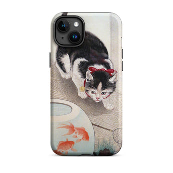 Cat and Goldfish Bowl - Ohara Koson Phone Case Iphone 15 Plus / Matte Cat Goldfish Phone Case Koson Iphone Case, Ohara Koson’s Feline