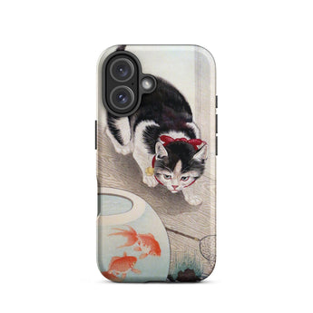 Cat and Goldfish Bowl - Ohara Koson Phone Case Iphone 16 / Matte Cat Goldfish Phone Case Koson Iphone Case, Ohara Koson’s Feline Tableau,