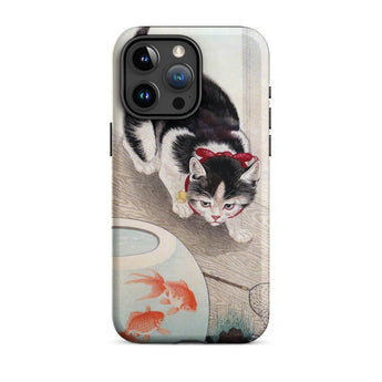 Cat and Goldfish Bowl - Ohara Koson Phone Case Iphone 15 Pro Max / Matte Cat Goldfish Phone Case Koson Iphone Case, Ohara Koson’s Feline