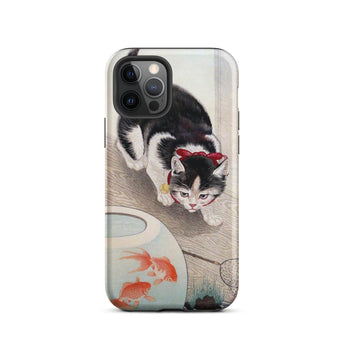 Cat and Goldfish Bowl - Ohara Koson Phone Case Iphone 12 Pro / Matte Cat Goldfish Phone Case Koson Iphone Case, Ohara Koson’s Feline