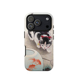Cat and Goldfish Bowl - Ohara Koson Phone Case Iphone 17 Pro / Matte Black White Cat Phone Case Goldfish Design Durable Koson Iphone Case,