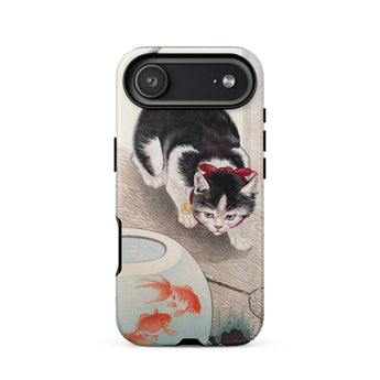 Cat and Goldfish Bowl - Ohara Koson Phone Case Iphone 17 Air / Matte Black White Cat Phone Case Red Bow Design Koson Iphone Case, Ohara