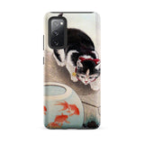 Cat and Goldfish Bowl - Ohara Koson Phone Case Samsung Galaxy S20 Fe / Matte Black White Cat Red Bow Neck Depicted Phone Koson Iphone Case,