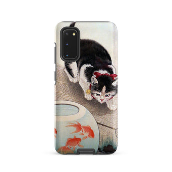 Cat and Goldfish Bowl - Ohara Koson Phone Case Samsung Galaxy S20 / Matte Black White Cat Red Bow Neck Depicted Phone Koson Iphone Case,