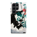 Cat with Tomato Plant - Hiroaki Takahashi Phone Case Samsung Galaxy S23 Ultra / Matte Black White Cat Phone Case Detailed Illustration