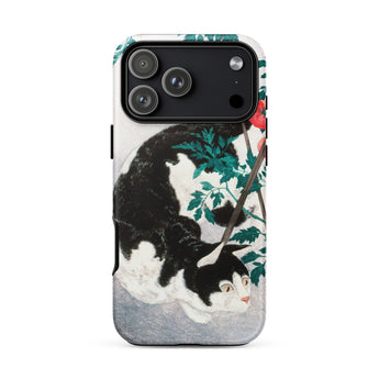 Cat with Tomato Plant - Hiroaki Takahashi Phone Case Iphone 17 Pro Max / Matte Black White Cat Phone Case Floral Design Durable Hiroaki