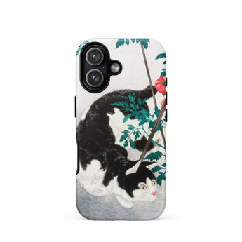 Cat with Tomato Plant - Hiroaki Takahashi Phone Case Iphone 17 / Matte Black White Cat Phone Case Floral Design Durable Hiroaki Takahashi