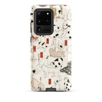 Cats - Utagawa Kuniyoshi Ukiyo-e Phone Case Samsung Galaxy S20 Ultra / Matte Phone Case Whimsical Illustration Cats Black White Beige