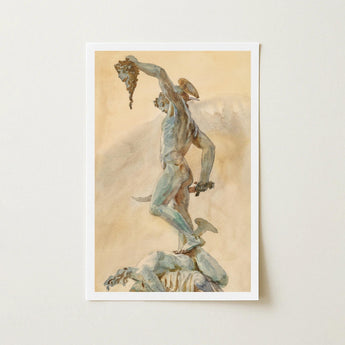 Cellini’s Perseus - John Singer Sargent Art Print / Canvas Framed Watercolor Dynamic Muscular Figure Bronze-like Tones, Bronze Sheen Prints