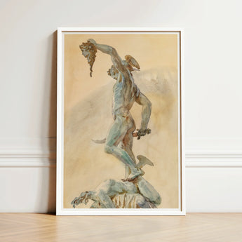 Framed Watercolor Painting Muscular Winged Figure Dynamic Motion John Singer Sargent, Art Print, Bronze Sheen