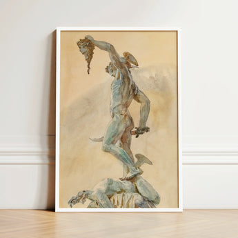 Framed Watercolor Painting Muscular Nude Male Figure Dynamic John Singer Sargent, Art Print, Bronze Sheen