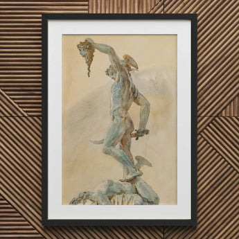 Cellini’s Perseus - John Singer Sargent Art Print / Canvas Black Framed Artwork White Mat Classical Sculpture Design, Bronze Sheen Prints