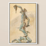 Cellini’s Perseus - John Singer Sargent Art Print / Canvas Watercolor Painting White Frame Mythological Figure Heracles Rendered, Bronze