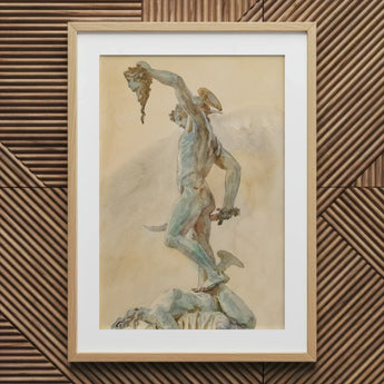 Cellini’s Perseus - John Singer Sargent Art Print / Canvas Wooden Framed Watercolor Painting Medusa Statue, Bronze Sheen Prints