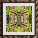 Center Stage - Trippy Cactus Art Print / Canvas Framed Symmetrical Kaleidoscopic Green Pinkish Aloe Vera Succulent, Botanical Surrealism