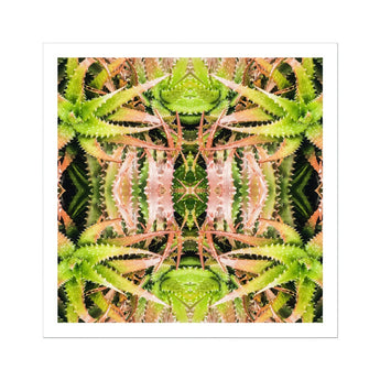 Center Stage - Trippy Cactus Art Print / Canvas Kaleidoscopic Pattern Green Peach-colored Succulent Plants Arranged Symmetrical, Botanical