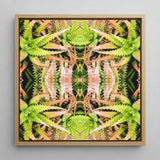 Center Stage - Trippy Cactus Art Print / Canvas Square-framed Artwork Symmetrical Kaleidoscopic Pattern Green Pinkish-aqua Aloe Succulent,