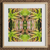 Center Stage - Trippy Cactus Art Print / Canvas Square-framed Artwork Symmetrical Kaleidoscopic Pattern Green Pinkish Succulent, Botanical