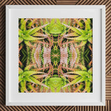Center Stage - Trippy Cactus Art Print / Canvas White-framed Artwork Symmetrical Kaleidoscopic Pattern Green Pinkish Spiky Succulent,