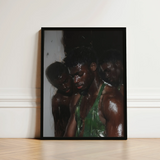 Black-framed Art Print Three Muscular Men Wet Skin Beneath Museum-grade Varnish, Gay Black Lovers, Lids Heavy