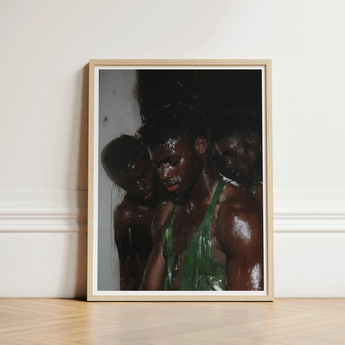 Framed Art Print Three Dark-skinned Men Wet Glossy Beneath Museum-grade Varnish, Gay Black Lovers, Lids Heavy