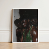 Framed Photograph Three Dark-skinned Men Wet Skin Green Beneath Museum-grade Varnish, Gay Black Lovers, Lids Heavy