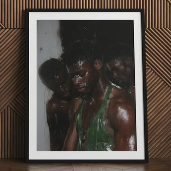Centerfold - Gay Black Lovers Art Print / Canvas Black-framed Moody Wet Portrait Three Muscular Beneath Museum-grade Varnish, Lids Heavy