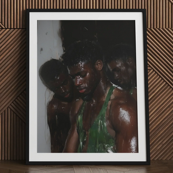 Centerfold - Gay Black Lovers Art Print / Canvas Black-framed Moody Wet Portrait Three Muscular Beneath Museum-grade Varnish, Lids Heavy