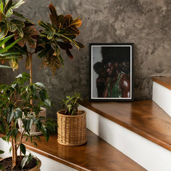 Centerfold - Gay Black Lovers Art Print / Canvas Black-framed Photograph Two Individuals Dark Intimate Scene Beneath Museum-grade Varnish,