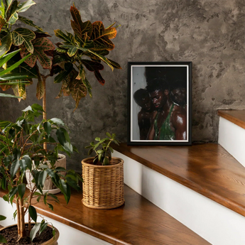 Centerfold - Gay Black Lovers Art Print / Canvas Black-framed Photograph Two Individuals Dark Intimate Scene Beneath Museum-grade Varnish,