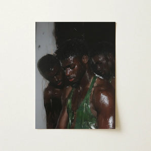 Centerfold - Gay Black Lovers Art Print / Canvas Rectangular Framed Artwork Three Muscular Men Wet Skin Beneath Museum-grade Varnish, Lids