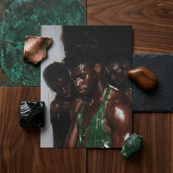 Centerfold - Gay Black Lovers Art Print / Canvas Black-and-white Photographic Three Muscular Men Wet Skin Beneath Museum-grade Varnish,