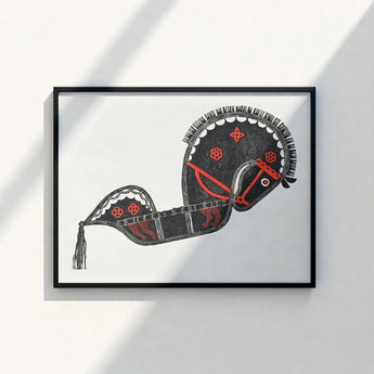 Black Red Stylized Horse Illustration Minimalist Frame Reijer Stolk’s Ceremonieel Danspaard, Art Print, Dutch Folk Traditions