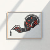 Black Red Stylized Horse Illustration Light Wood Frame Reijer Stolk’s Ceremonieel Danspaard, Art Print, Dutch Folk Traditions