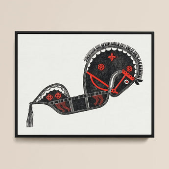 Ceremonieel Danspaard - Reijer Stolk Graphic Art Print / Canvas Black Red Stylized Horse Illustration Framed Stolk’s, Dutch Folk Traditions