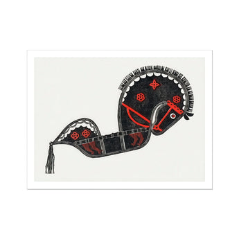 Ceremonieel Danspaard - Reijer Stolk Graphic Art Print / Canvas Stylized Black Horse Red Decorative Patterns Drawn Folk Stolk’s, Dutch