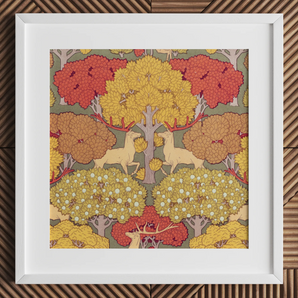 Cerfs et Arbres - Maurice Pillard Verneuil Kunstdruck / Leinwand, 12x12’’ / 31x31cm / Weißer Rahmen / Passepartout, Poster Drucke & visuelle Kunstwerke,