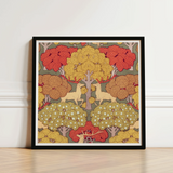Framed Art Print Stylized Deer Trees Autumnal Hues Maurice Pillard Verneuil, Nouveau, Verneuil’s Sylvan Reverie