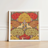 Framed Art Print Stylized Deer Trees Autumnal Hues Maurice Pillard Verneuil, Nouveau, Verneuil’s Sylvan Reverie