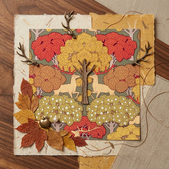 Cerfs et Arbres - Maurice Pillard Verneuil Art Print / Canvas Autumn-themed Paper Collage Layered Trees Red Yellow Orange Maurice Pillard